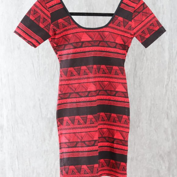 American Apparel Red/Black Bodycon Patterned Dress - Picture 4 of 5